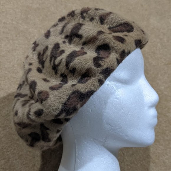 C.C Leopard Beret Brown Tan Animal Print - Picture 6 of 7
